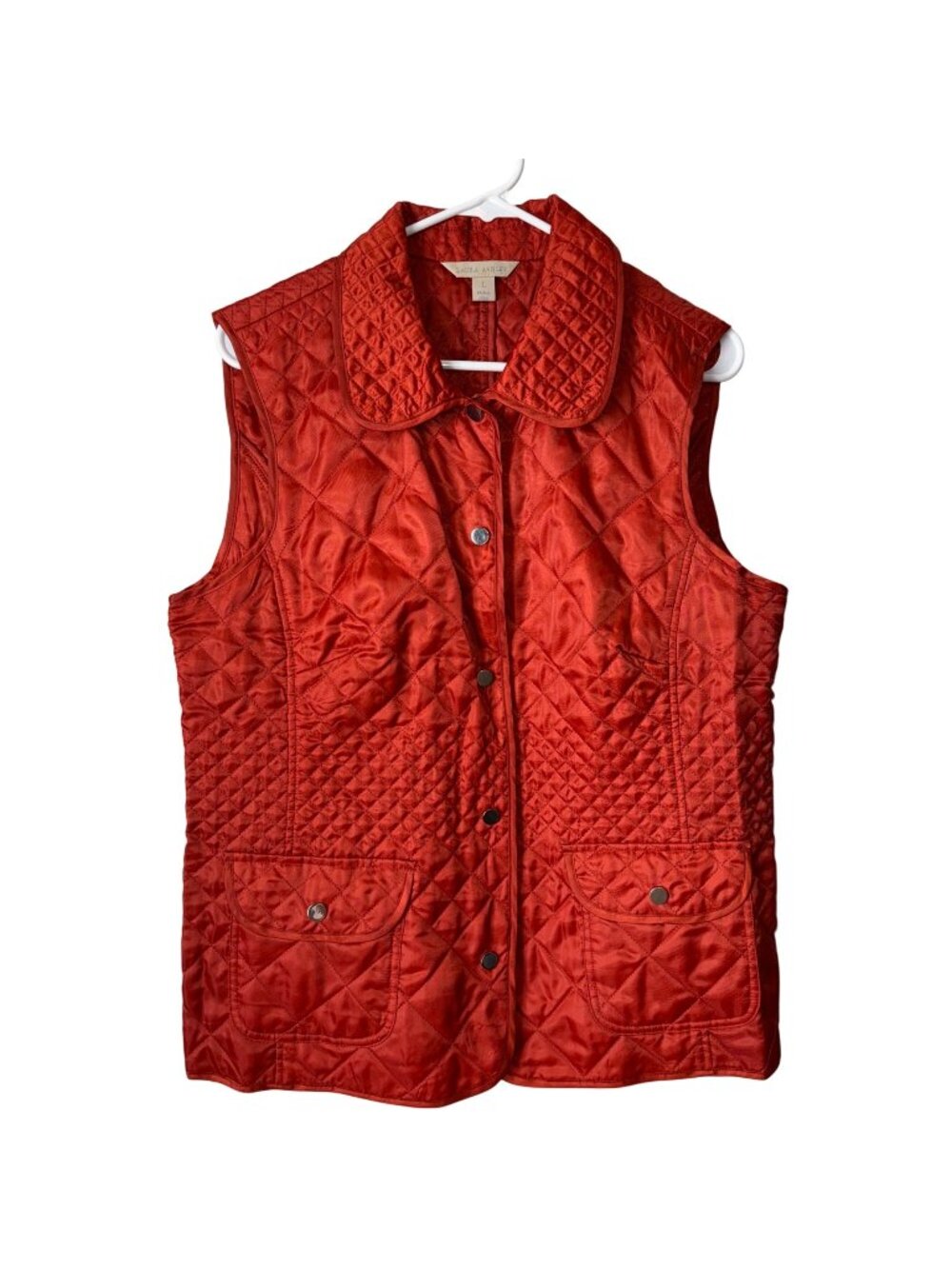 Laura Ashley Womens Quilted Vest L Rust Orange Pockets